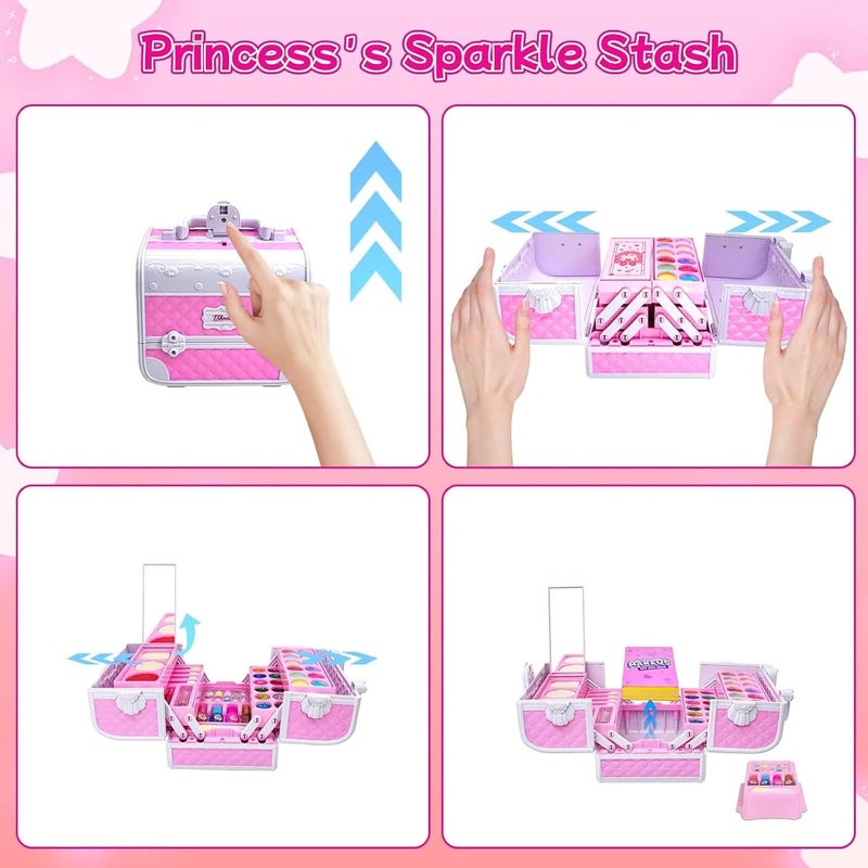 Beauenty Kids Makeup Kit - Washable Makeup Set for Girls with Portable Box, Includes Lipstick, Eye Shadows, and More (Pink) - Image 5